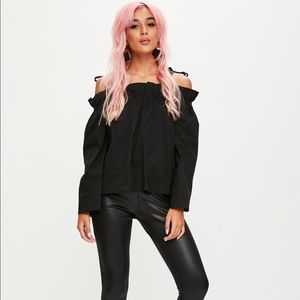 Black Paper Bag Bardot Blouse